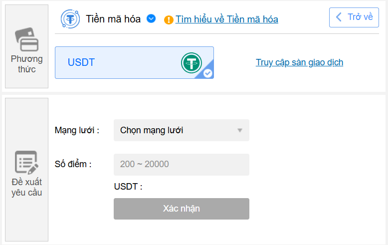 Cách nạp tiền Kubet bằng USDT