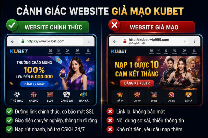 Dấu hiệu nhận biết trang Kubet giả mạo